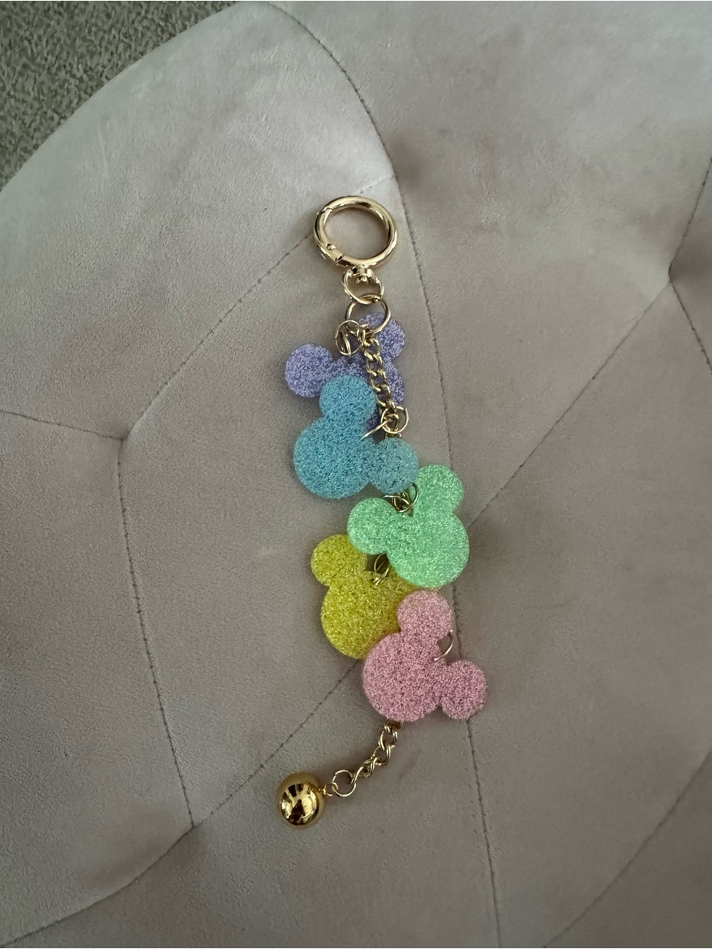 Glitter Mickey Head Keychain Bag Charm Pastel Rainbow